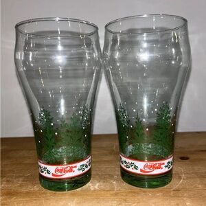 Vintage Set of Coca Cola Christmas Trees & Holly Glasses Vintage 1991